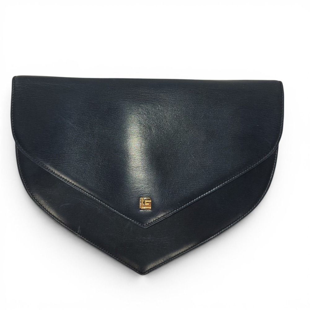 Vintage 1980s Guy Laroche Envelope Bag Navy Blue Leather Crossbody Made In Franc
